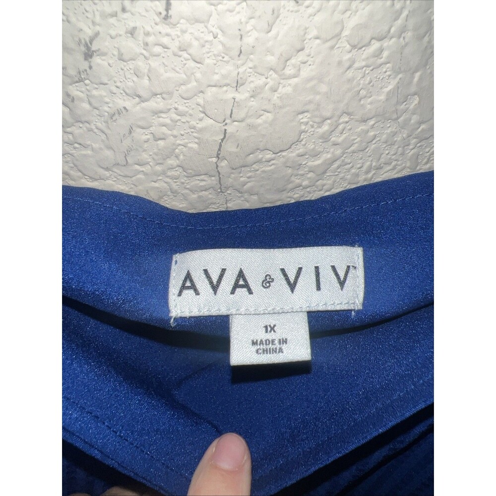 Ava & Viv long Dress Swing Check Blue Tiered Full Peasant Chore western 1x - Picture 5 of 8